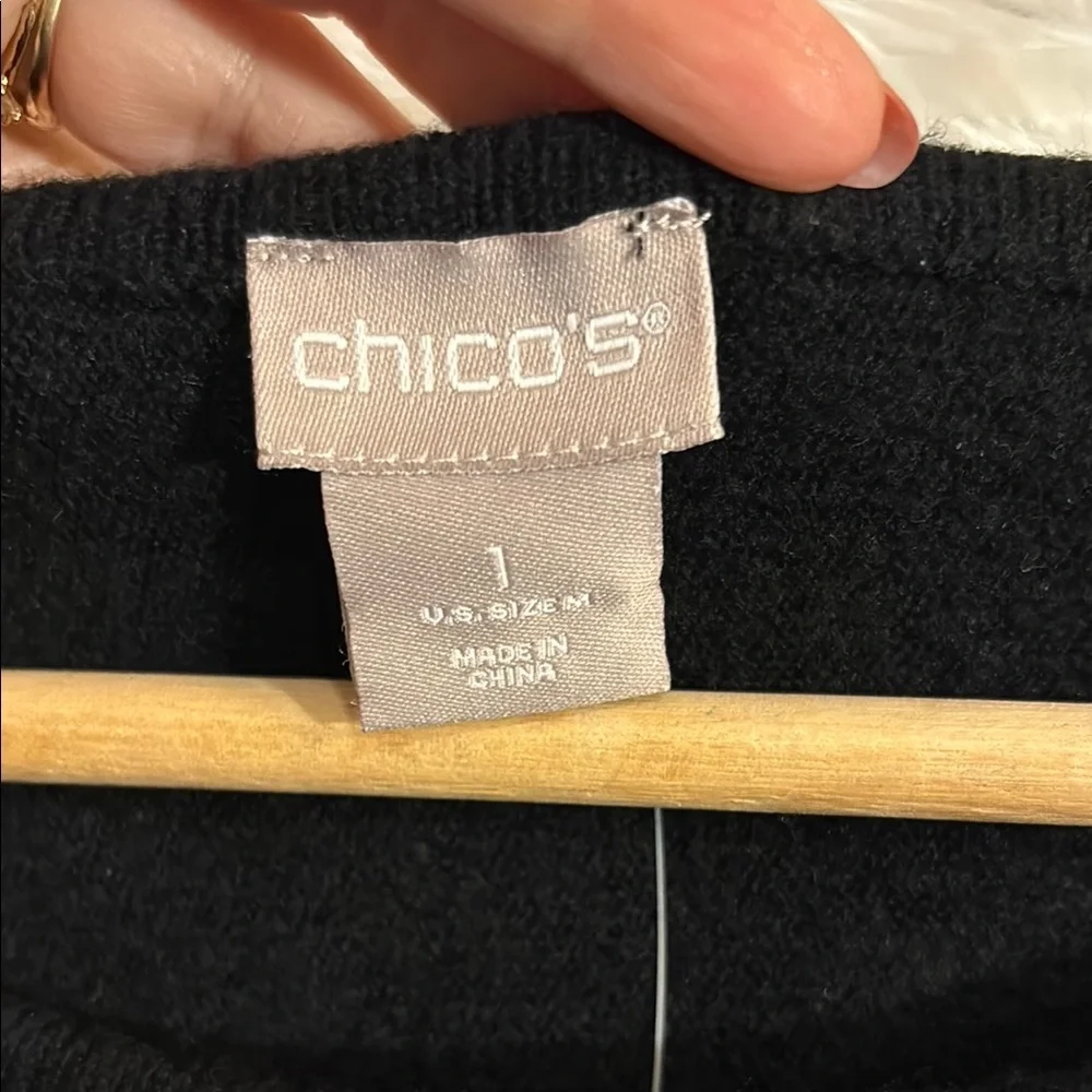 NWT Chico's Black sequined Long Sleeve sweater size Medium - Picture 2 of 8